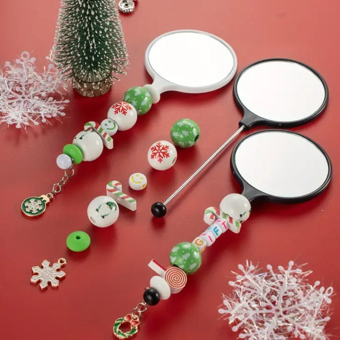 Wholesale Hand Holding Round DIY Beaded Small Mirror Portable HD Mirror Handheld Mirror